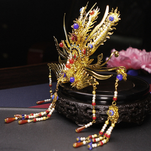 古代发饰皇后凤冠头饰宫廷大气流苏发簪金色凤冠头冠簪子戏曲发饰