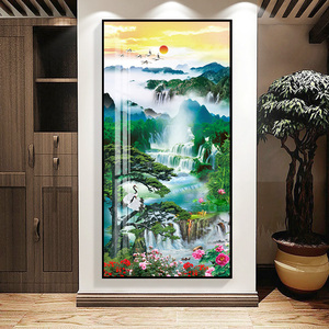 山水风景画玄关装饰画新中式入户聚宝盆走廊过道绿水青山画国挂画
