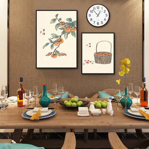 时钟组合挂画新中式餐厅装饰画现代简约饭厅中国风厨房吃饭桌壁画