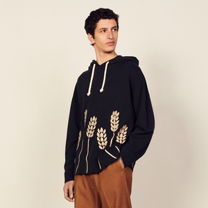 angel法国22春夏sandro男装麦穗印花抽绳连帽卫衣shpsw00464