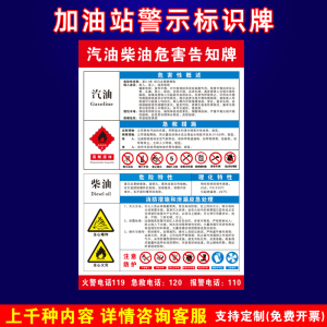 汽油柴油职业危害告知卡标识牌职业病加油站风险点消防安全加油区警示贴纸提示指示牌子标志挂牌标贴标语定制