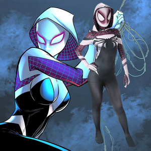 漫威动漫展紫色格温毒液蜘蛛侠情连体紧身衣cos女大人儿童万圣节