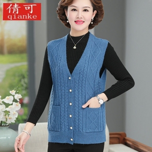 妈妈装春装针织马甲女新款中老年人毛线坎肩背心奶奶装大码对襟衫