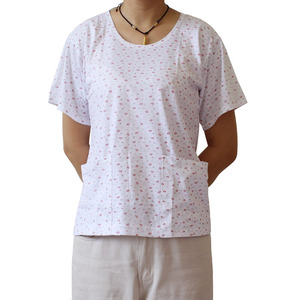 有口袋老年人汗衫女夏短袖纯棉t恤衫奶奶打底内衣妈妈汉衫老婆衫