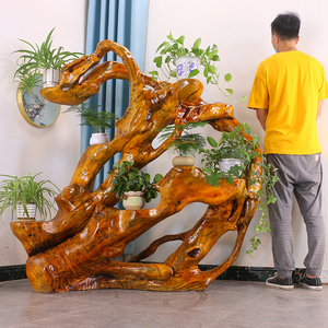 根雕花架实木树根香樟木树桩根艺底座树头落地客厅原木摆件mh7130