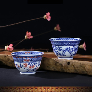 贵和祥青花釉里红陶瓷功夫茶杯景德镇大号主人杯单杯手工品茗杯子