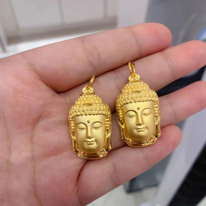 古法半空心黄金佛头吊坠足金999项链女如来佛祖挂坠3d硬金佛头