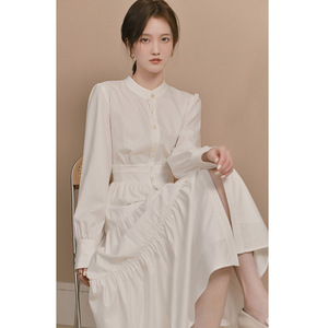2022年早春新款女装法式长裙小众设计感气质白色衬衫超仙连衣裙子