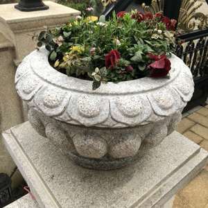 石雕花盆花岗岩花钵定制大理石黄锈石柱座户外石门柱天然石材花盆