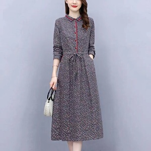 素订女装真值杭州旗舰店碎花连衣裙2022早春新款韩版气质衬衫裙子