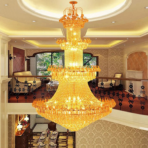 欧式复式楼大吊灯豪奢华客厅中空长堂金色圆形酒店别墅工程水晶灯