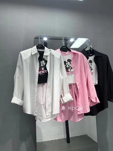 东ROOM2024年夏上新韩版ins潮带垫肩纯色基础净版白搭通勤衬衫