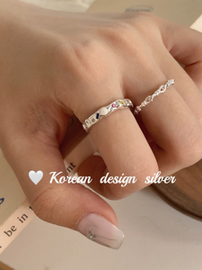 韩国彩色水钻镶钻戒指女食指纯银简约轻奢小众设计时尚个性高级感