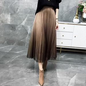 2022夏季渐变百褶裙裙子网纱半身裙女纱裙长裙长款半裙纱纱裙沙裙