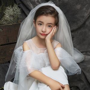 法式头纱新娘婚纱森系超仙领证拍照写真儿童小女孩公主双层蓬蓬纱