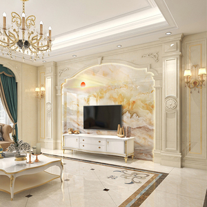 欧式瓷砖电视背景墙岩板大板客厅轻奢简欧微晶大理石罗马柱影视墙