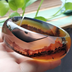 纯天然巴西老料玛瑙手镯 高冰玻璃种底子稀有满圈黑色刺景收藏级