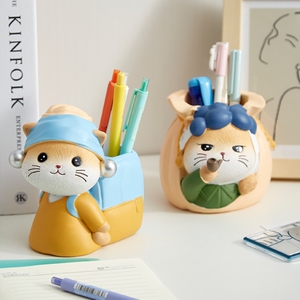 办公室工位装饰治愈系可爱猫咪收纳笔筒家用书桌电脑桌面创意摆件