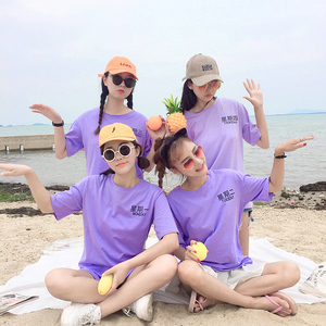 t恤短袖2018网红同款ins女抖音上衣服紫色嘻哈bf蹦迪hiphop街拍款