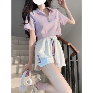 运动服套装女夏季学生韩版宽松减龄短款polo衫短袖短裤休闲两件套