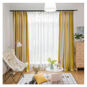北欧客厅几何提花窗帘现代美式轻奢棉麻柠檬黄色织遮光落地帘半帘