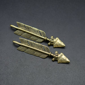 纯铜手工印第安人石矛弓箭羽 手工纯铜手作 挂件挂饰 黄铜箭头