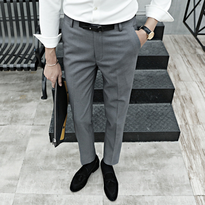 灰色西裤男修身韩版休闲商务垂感腰带不规则冬季西服裤子厚男搭配