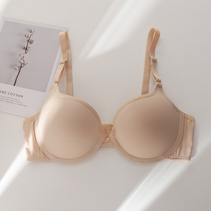 上薄下厚小胸文胸有钢圈上托舒适纯肤色光面无痕胸罩两扣女士内衣