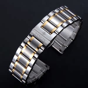 瑞士天珺天骏表链tangin带钢带表带弧口天俊表带不锈钢手表蝴蝶扣