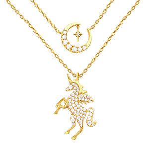 ihush俏物悄语独角兽星月双层项链女吊坠叠戴小众轻奢圣诞送