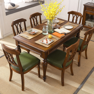 美式餐桌 实木餐桌椅组合 客厅长方形家用饭桌家具 一桌六椅