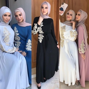 马来西亚迪拜沙特蕾丝钉珠长裙阿拉伯女士长袍连衣裙Women Robe
