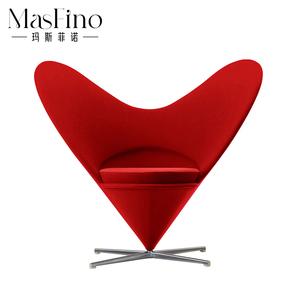 玛斯菲诺现代设计师款红色爱心形椅子创意客厅旋转单人休闲椅家具