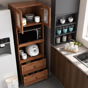 厨房储物柜美式立柜收纳带门靠墙餐边柜高柜餐厅微波炉烤箱置物柜