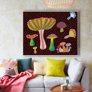 草间弥生波普装饰画 现代简约蘑菇抽象艺术画 波点女王大尺寸挂画