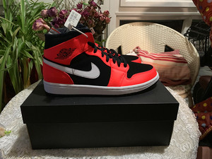 rainbow air jordan1 mid乔aj1激光红外线橘红黑中帮 554724-061