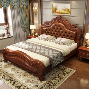 欧式全实木床雕花1.8米主卧室双人床奢华高箱白色公主床橡木婚床