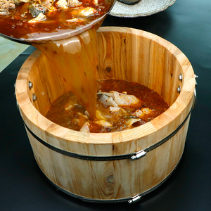 木桶鸳鸯锅加热木桶鱼火锅桶专用木桶鱼石头商用木桶鱼的木桶餐厅