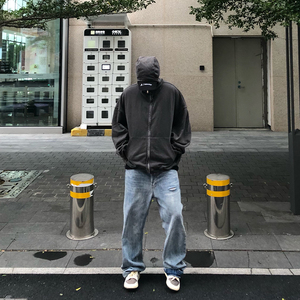 TZG头子哥 纯色高街拉链连帽卫衣男春秋高领复古宽松休闲开衫外套