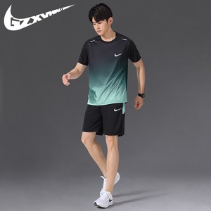 耐克顿运动冰丝T恤男士速干衣短袖跑步套装夏季球衣篮球羽毛球服