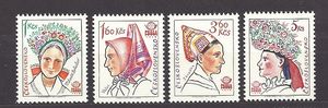 捷克邮票*** 1977年,传统民族服饰.妇女头饰, 4全新MNH
