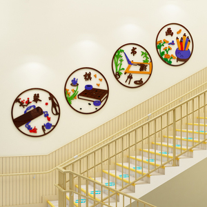 幼儿园楼梯墙面装饰中国传统文化主题墙走廊环境布置培训班级墙贴