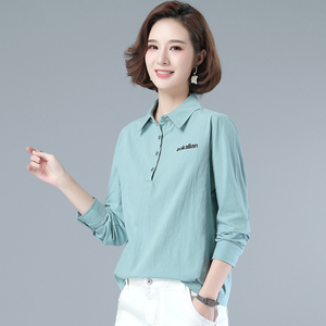 衬衫女长袖2021春装新款宽松polo衫休闲女士衬衣纯棉春秋气质上衣
