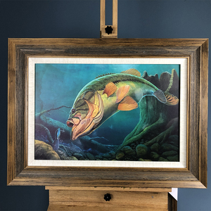 鲈鱼画路亚钓鱼饵艺术装饰壁画会所大幅有框单幅可定制手绘油画