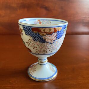 日本 有田烧其泉窑花卉酒杯 古伊万里染锦春秋纹 手绘瓷杯盏 收藏