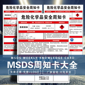 危险化学品安全周知卡 危险源MSDS告知牌标识牌 危化品安全技术说明书易燃有毒职业危害警示牌定制标志贴牌子