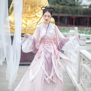 001人付款天猫汉尚华莲花期汉服女装印花交领袄裙琵琶袖单层日常秋装