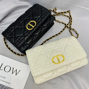 2022新款caro小号羊皮cd藤格纹菱格链条包单肩斜挎包d家翻盖女包