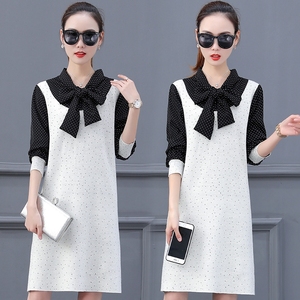 2018新款女装春装假两件连衣裙韩版宽松显瘦甜美休闲气质裙子女潮