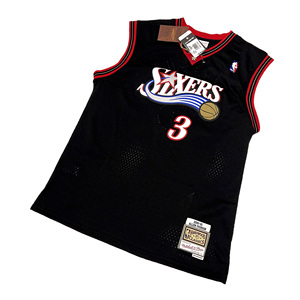 mn76人艾弗森复古球衣96新秀赛季黑流星青年版大童版sw刺绣篮球服